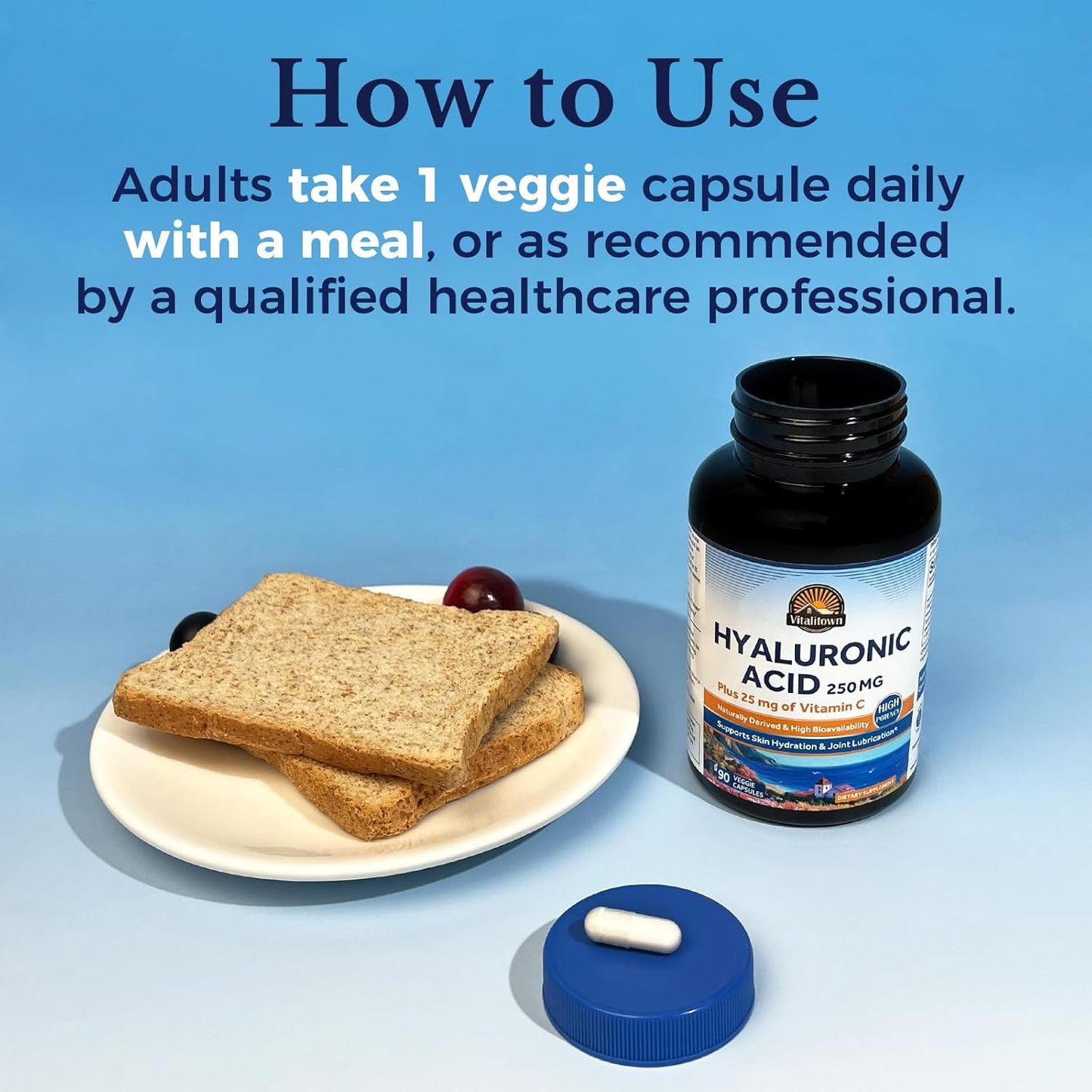 High Bioavailability Hyaluronic Acid with Vitamin C Supplements for Skin and Joint Health, 90 Capsules