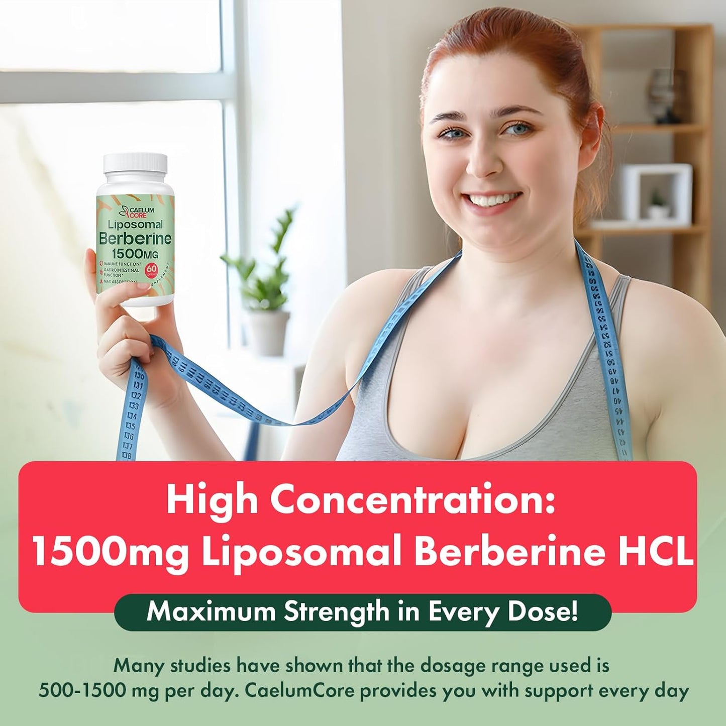 High Bioavailability Liposomal Berberine HCL Supplement - 1500mg Activates AMPK & GLP-1, Berberine for Overall Health Support - Women and Men, 1 Pack