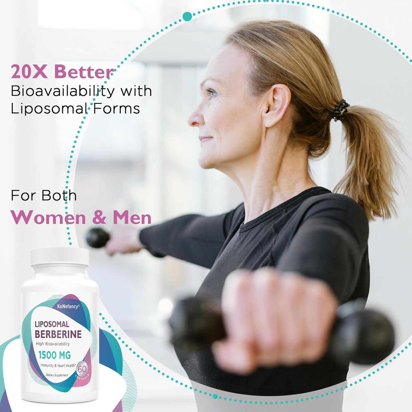 High Bioavailability Liposomal Berberine HCL Supplement 1500mg - AMPK Activator for Women and Men by KoNefancy