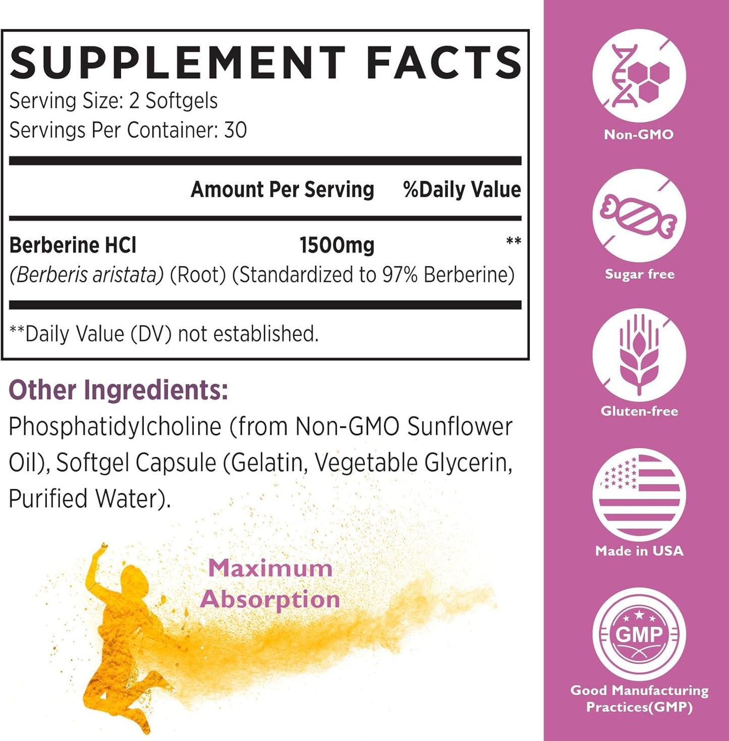 High Bioavailability Liposomal Berberine HCL Supplement 1500mg - AMPK Activator for Women and Men by KoNefancy