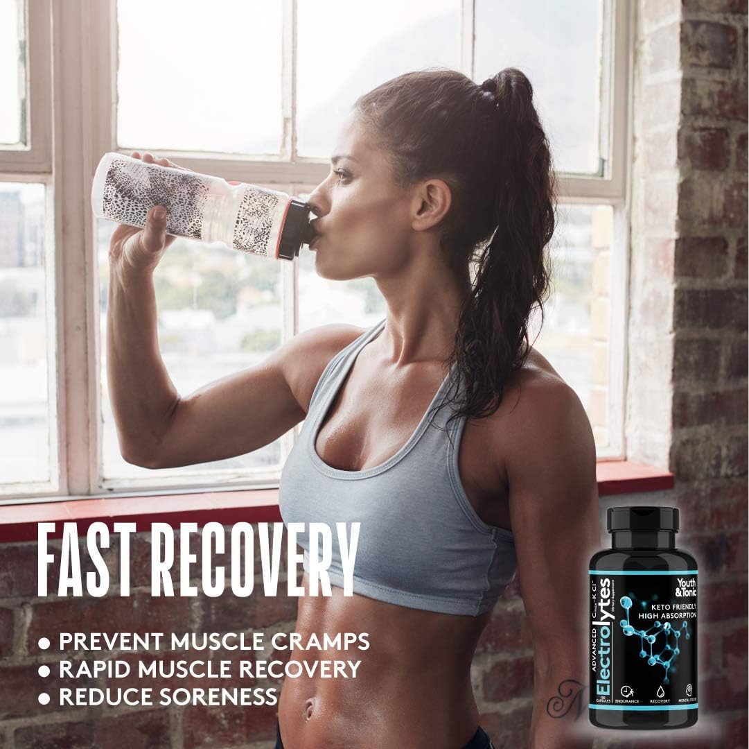High Bioavailability Youth & Tonic Electrolyte Supplement for Rapid Rehydration, Muscle Recovery, and Mental Focus - 200 Capsules