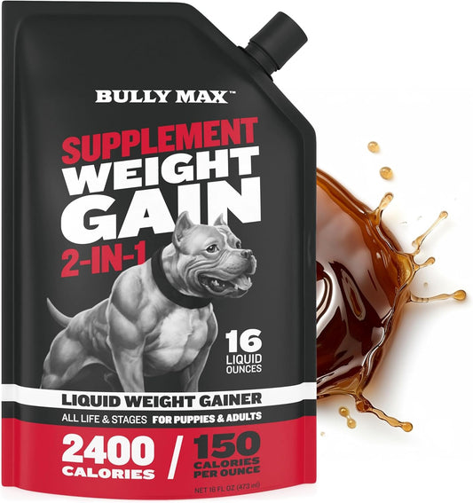 High Calorie Bully Max Weight Gainer Liquid with Omega 3 & Whey Protein for Dogs - 16 oz Bag - All Breeds & Ages