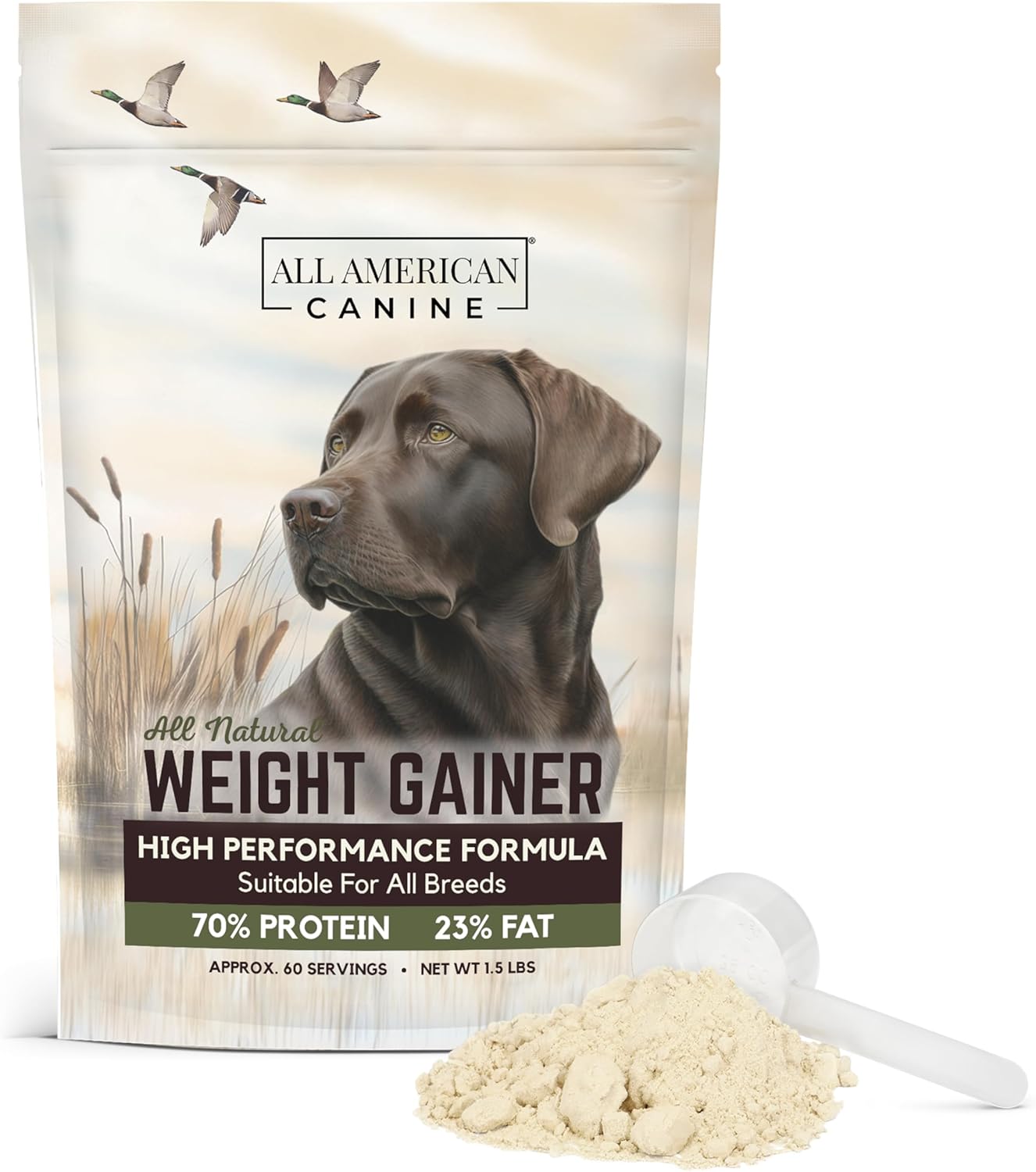 High Calorie Dog Food Supplement for Rapid Weight Gain & Recovery - All American Canine Dog Weight Gainer - Protein Powder with Appetite Stimulant - 60 Servings