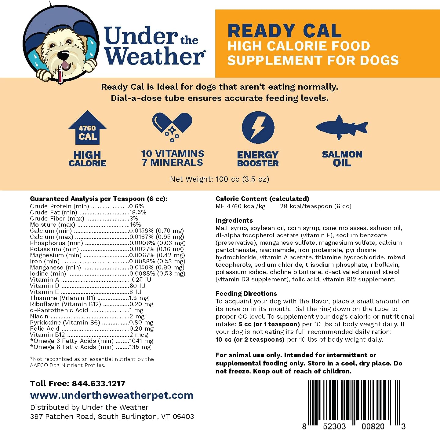 High Calorie Supplement for Dogs | Under the Weather Pet Ready Cal 100cc | Weight Gainer with Vitamins, Minerals & Omega Fatty Acids