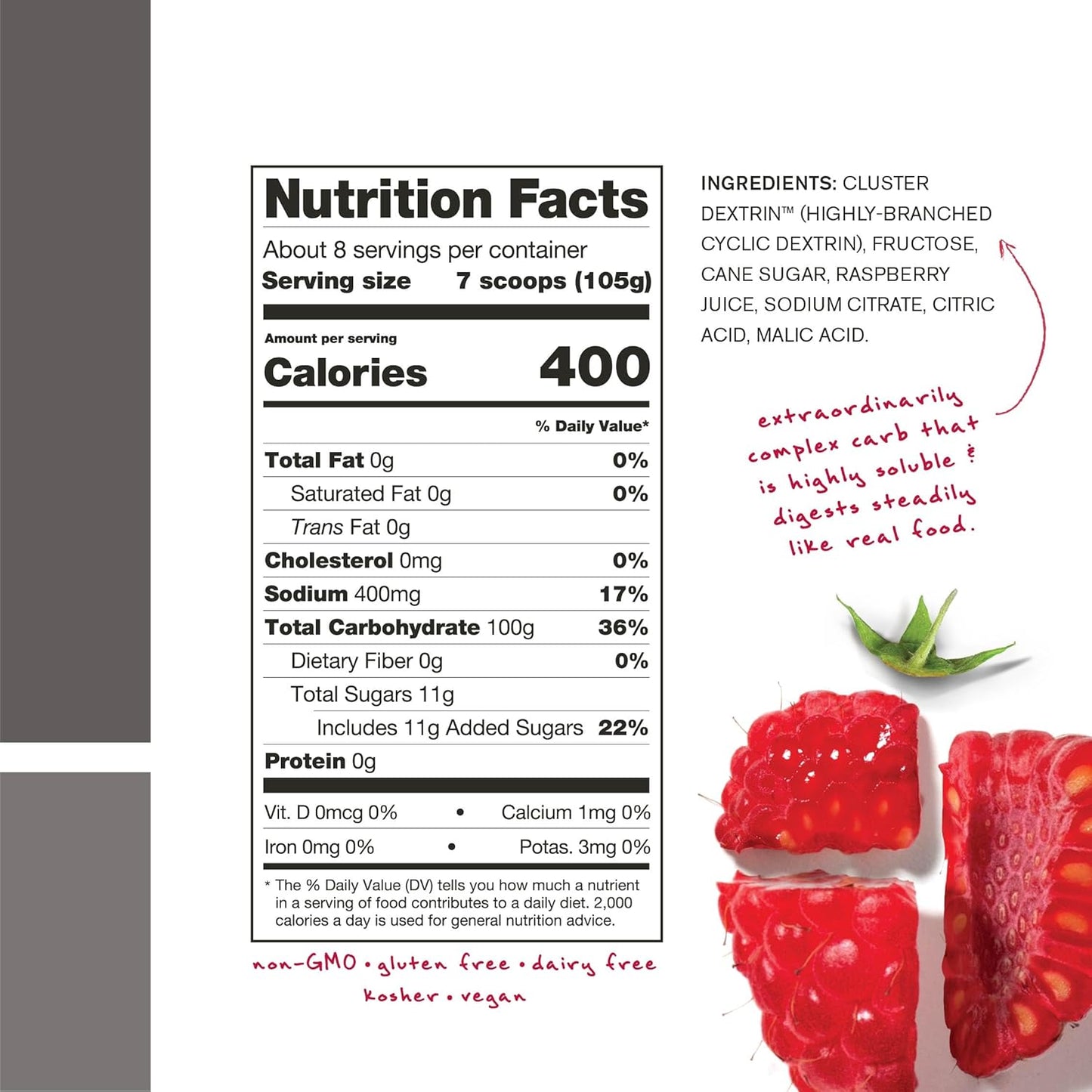 High-Carb Raspberry Endurance Energy Drink Powder with Electrolytes | Skratch Labs Hydration Mix | Non-GMO, Gluten-Free, Vegan, Kosher | 840g