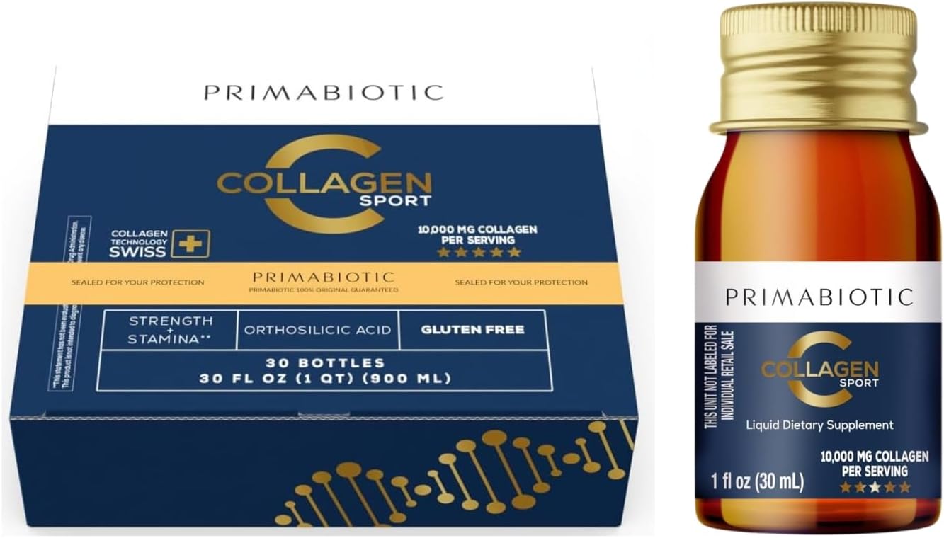 High Collagen Content Liquid Collagen Sport Drink with 10,000 Mg Per Serving - Hydrolyzed Collagen with 12 Vitamins for Bone Health, Hair, Nails - 30 Bottles x 30 ML