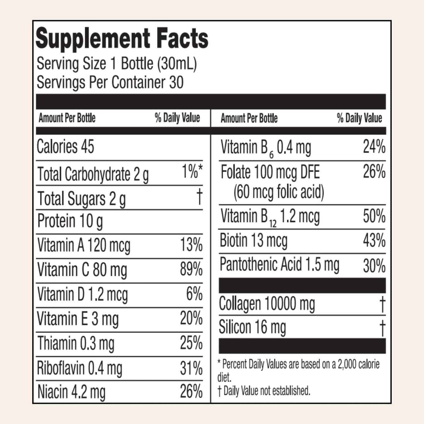 High Collagen Content Liquid Collagen Sport Drink with 10,000 Mg Per Serving - Hydrolyzed Collagen with 12 Vitamins for Bone Health, Hair, Nails - 30 Bottles x 30 ML
