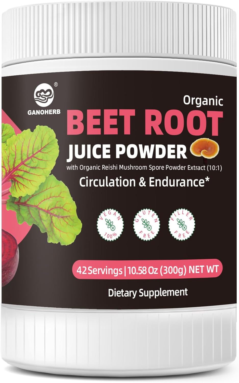 High Concentrated Organic Beet Juice Powder with Reishi Mushroom - 7000mg Superfood Supplement for Circulation and Endurance