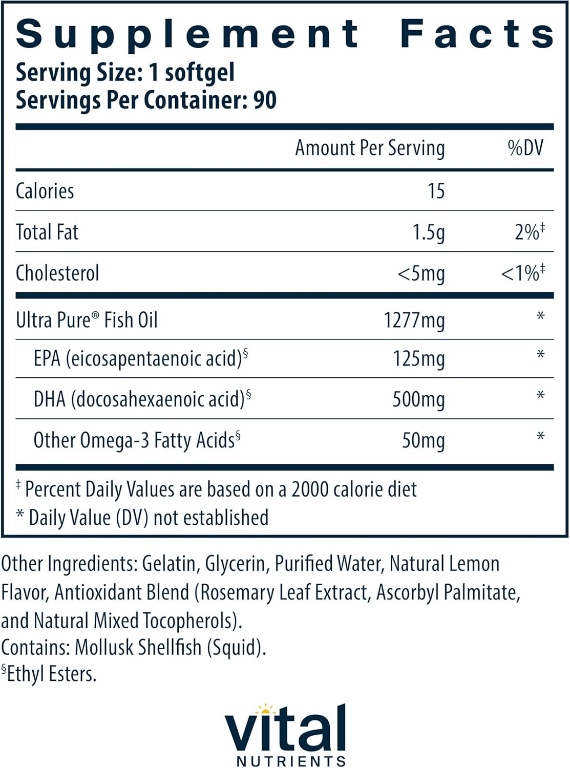 High DHA Omega-3 Fish Oil Softgels for Brain Function | Vital Nutrients Ultra Pure® | Lemon Flavor | 90 ct. | Gluten, Dairy & Soy Free