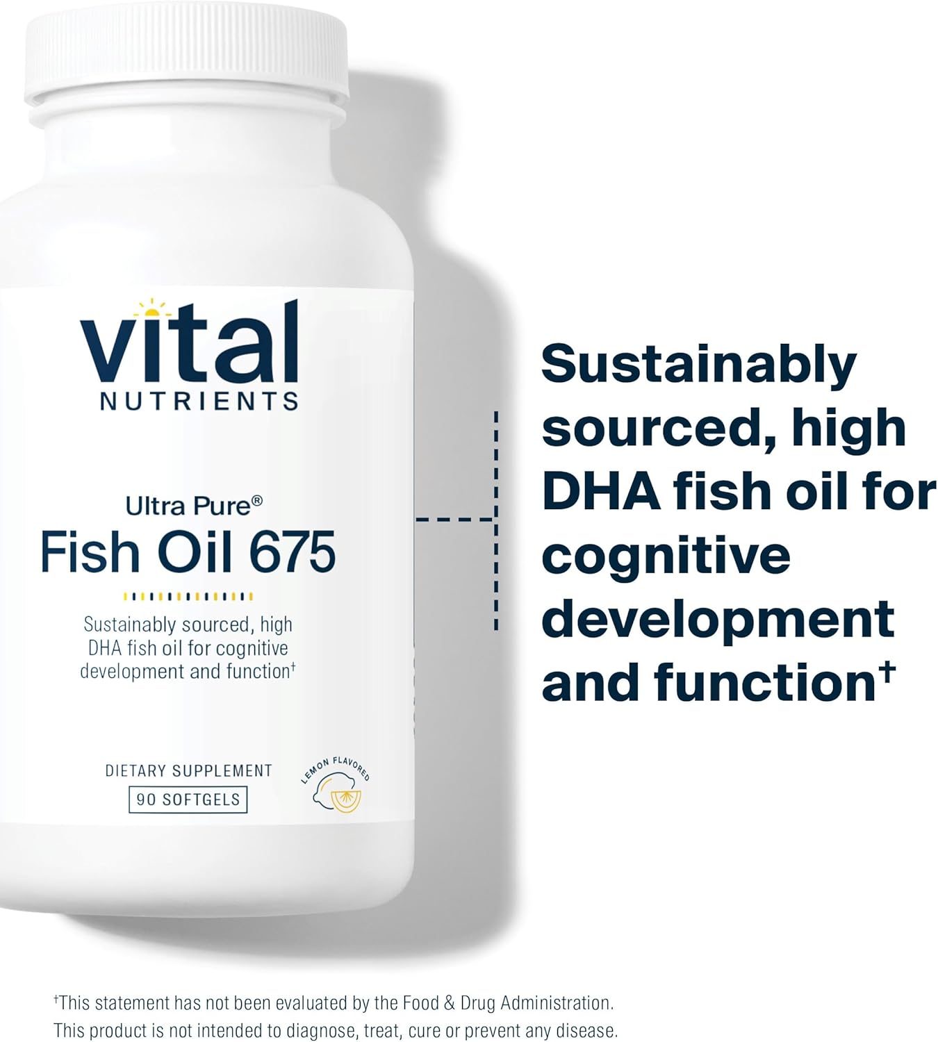 High DHA Omega-3 Fish Oil Softgels for Brain Function | Vital Nutrients Ultra Pure® | Lemon Flavor | 90 ct. | Gluten, Dairy & Soy Free