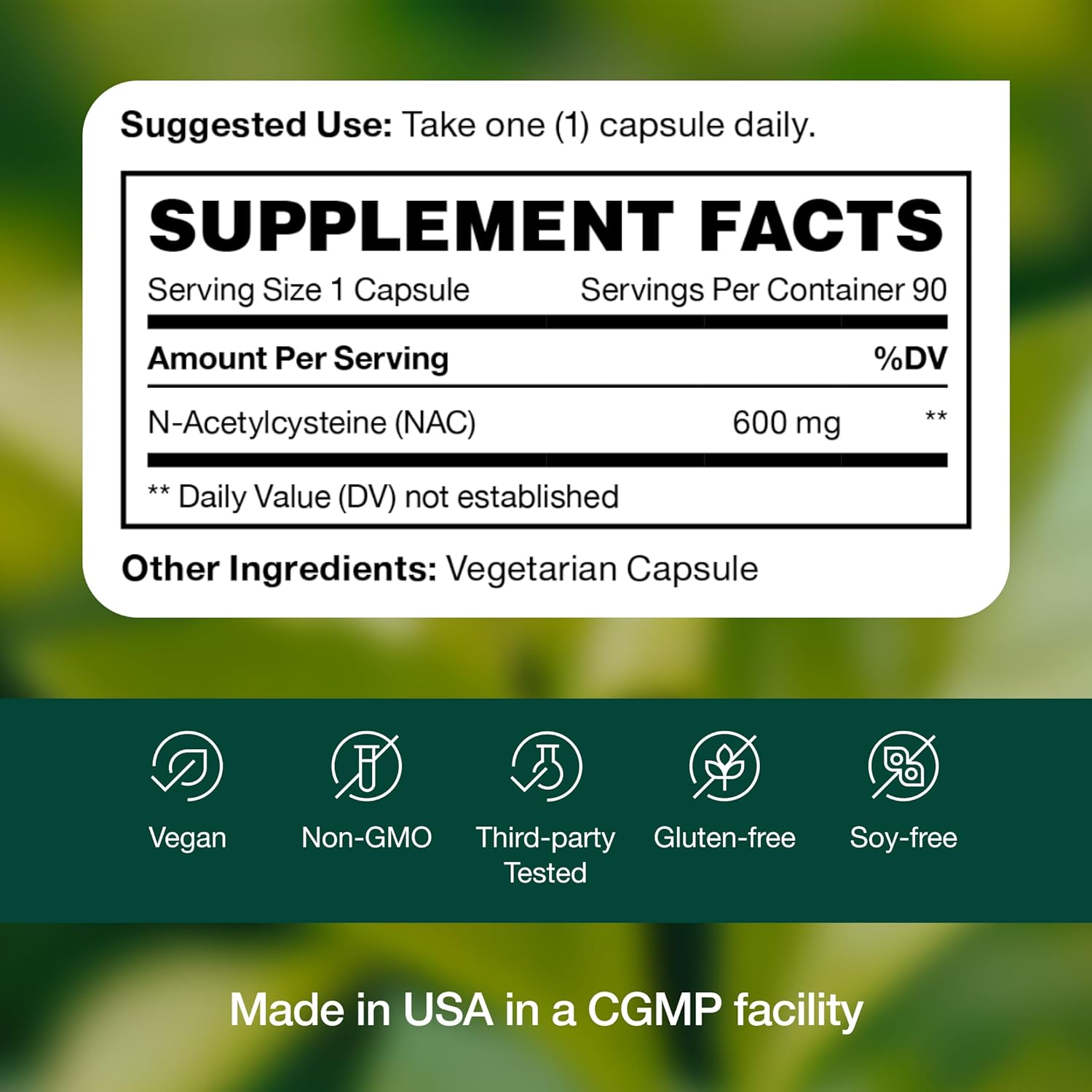 High Dosage 600mg NAC Supplement - Vegan Friendly Amino Acids - Pure N Acetyl Cysteine Powder - 90 Capsules