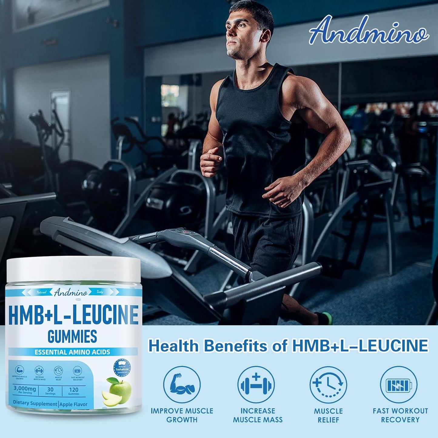 High-Dose HMB and L-Leucine Gummies with Trehalose for Muscle Growth and Recovery - 3000mg, Apple Flavor, 120 Count, Non-GMO Vegan Gluten Free
