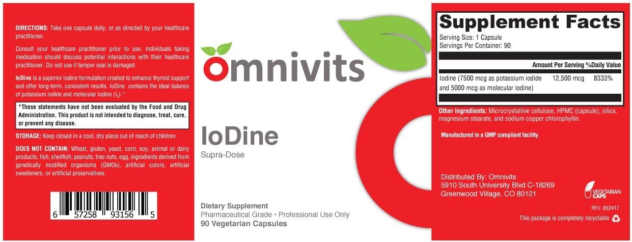 High-Dose Omnivits Iodine Supplement with 12,500 mcg Complex - Potassium Iodide & Molecular Iodine - 90 Capsules