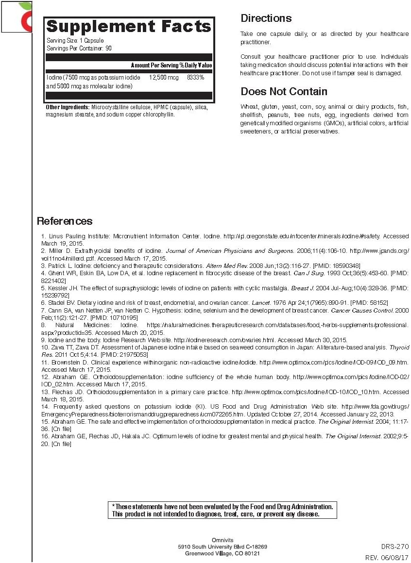 High-Dose Omnivits Iodine Supplement with 12,500 mcg Complex - Potassium Iodide & Molecular Iodine - 90 Capsules