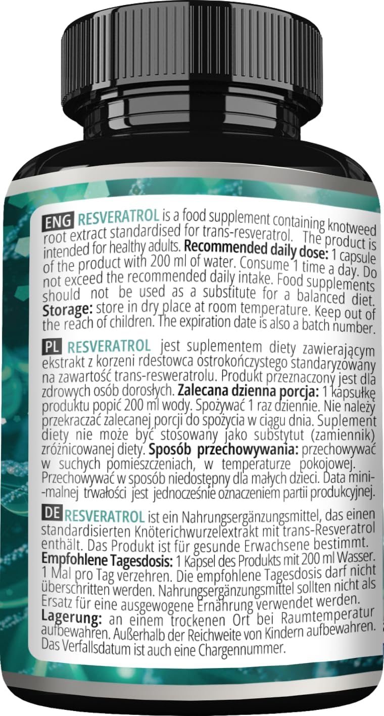High Dose Resveratrol Capsules - 400 mg - 60 Vegan Capsules - 2 Months Supply - 98% Trans-Resveratrol - Natural Antioxidant Supplement