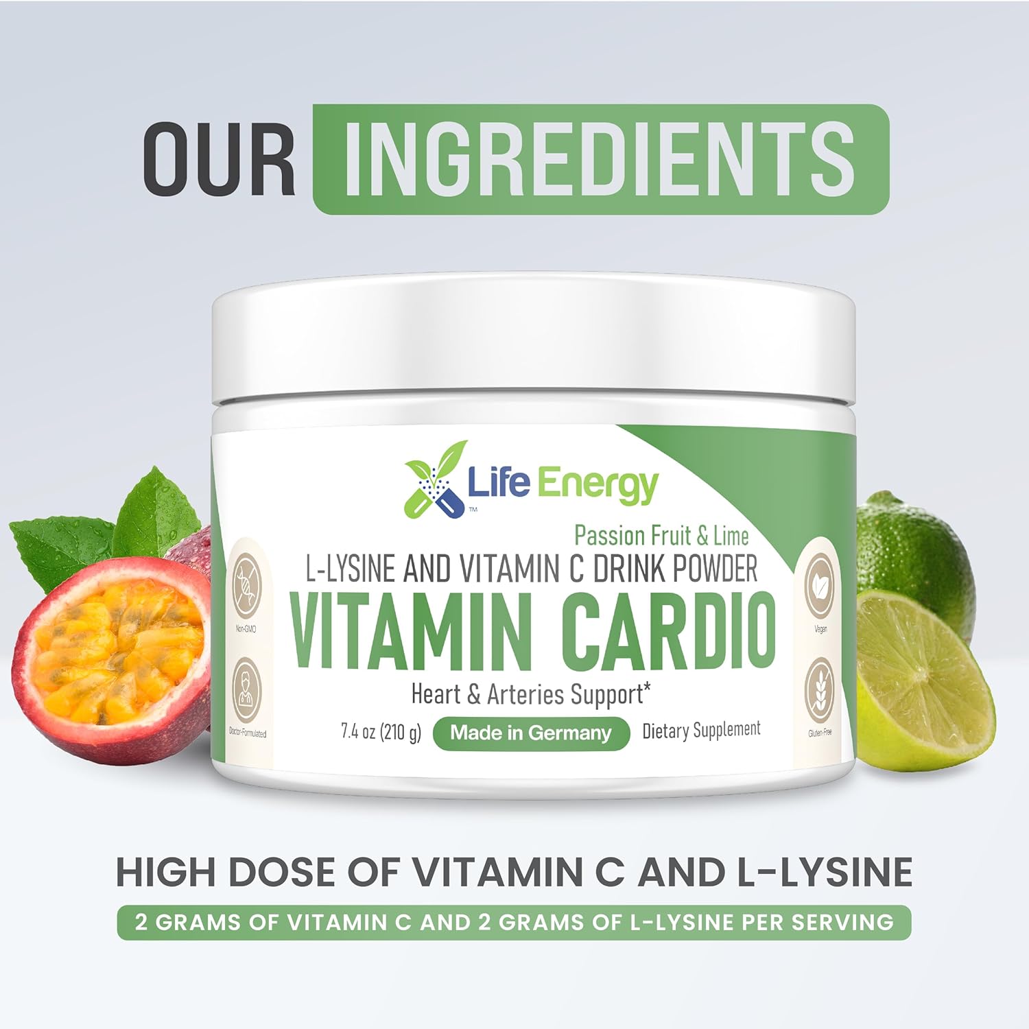 High-Dose Vitamin C & Lysine Drink Powder for Heart & Arteries Support - Life Energy Vitamin Cardio