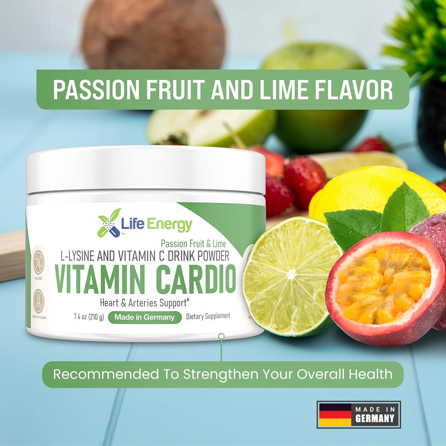 High-Dose Vitamin C & Lysine Drink Powder for Heart & Arteries Support - Life Energy Vitamin Cardio