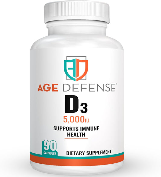 High-Dose Vitamin D3 5000 IU Capsules for Bone Health, Immune Support, Mood & Muscle Strength - 90 Vegan Supplements for Men & Women