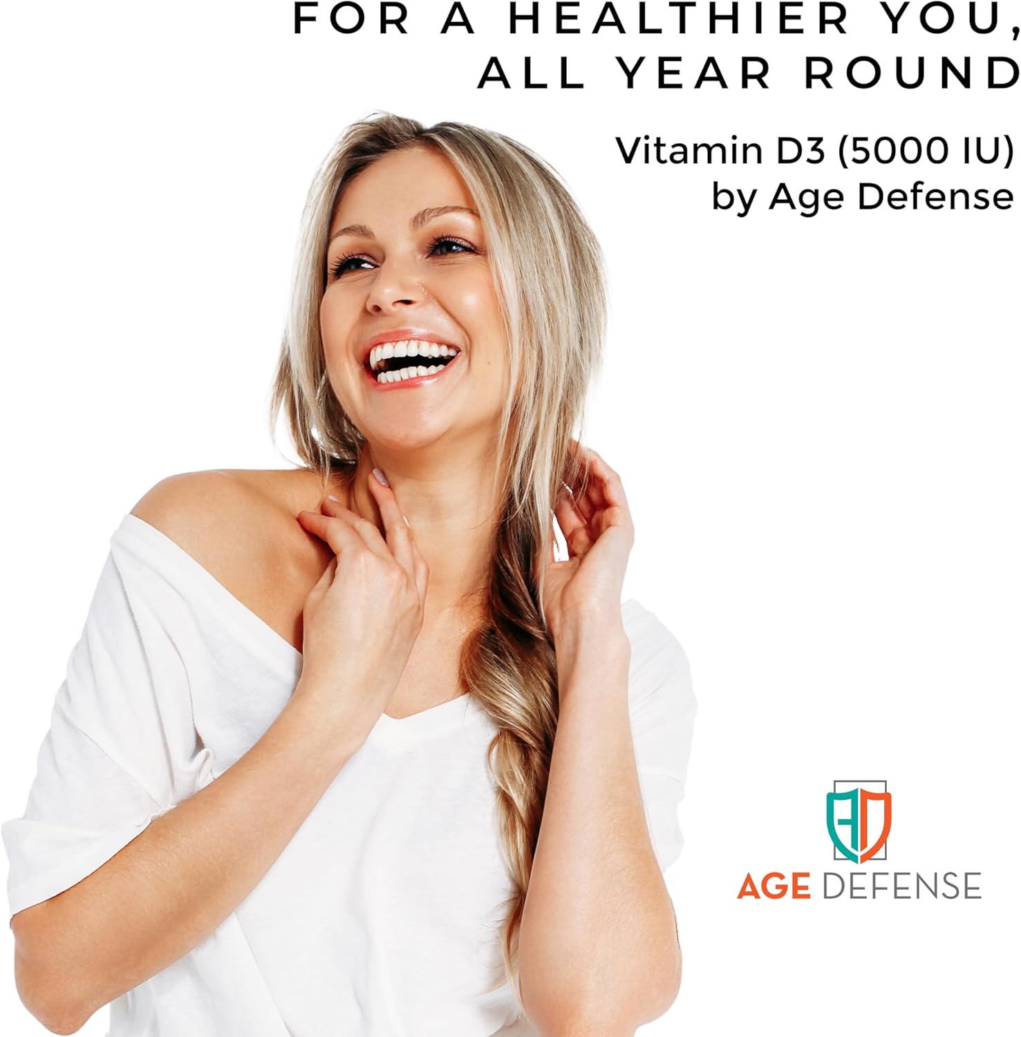 High-Dose Vitamin D3 5000 IU Capsules for Bone Health, Immune Support, Mood & Muscle Strength - 90 Vegan Supplements for Men & Women