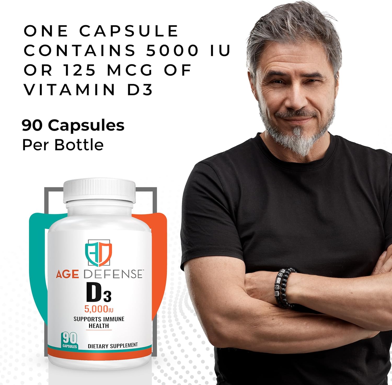 High-Dose Vitamin D3 5000 IU Capsules for Bone Health, Immune Support, Mood & Muscle Strength - 90 Vegan Supplements for Men & Women