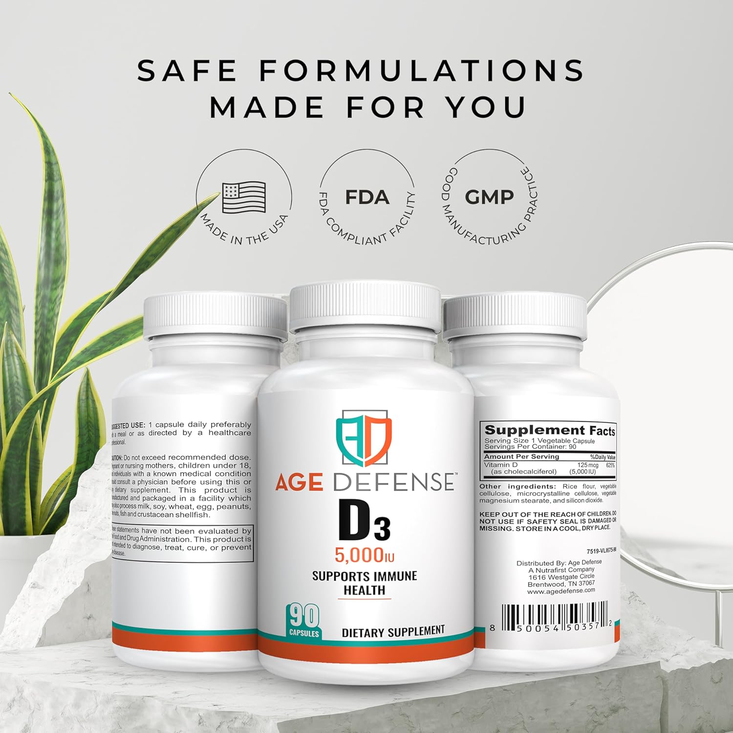 High-Dose Vitamin D3 5000 IU Capsules for Bone Health, Immune Support, Mood & Muscle Strength - 90 Vegan Supplements for Men & Women