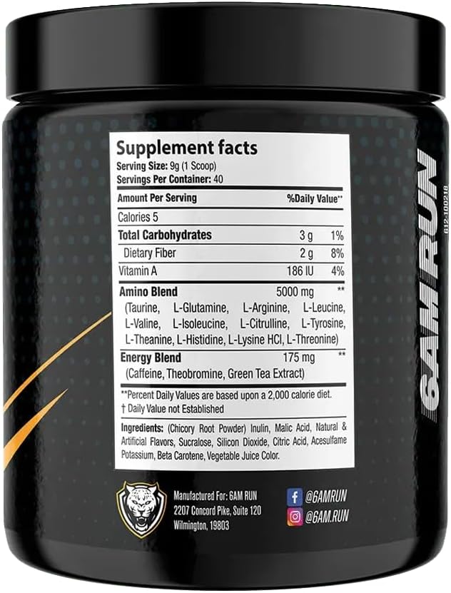 High Energy Peach Mango Pre Workout Powder for Distance Running - All Natural, Keto, Vegan Formula with Amino Acids, No Jitters - 40 Servings