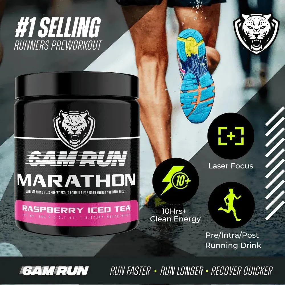 High Energy Peach Mango Pre Workout Powder for Distance Running - All Natural, Keto, Vegan Formula with Amino Acids, No Jitters - 40 Servings