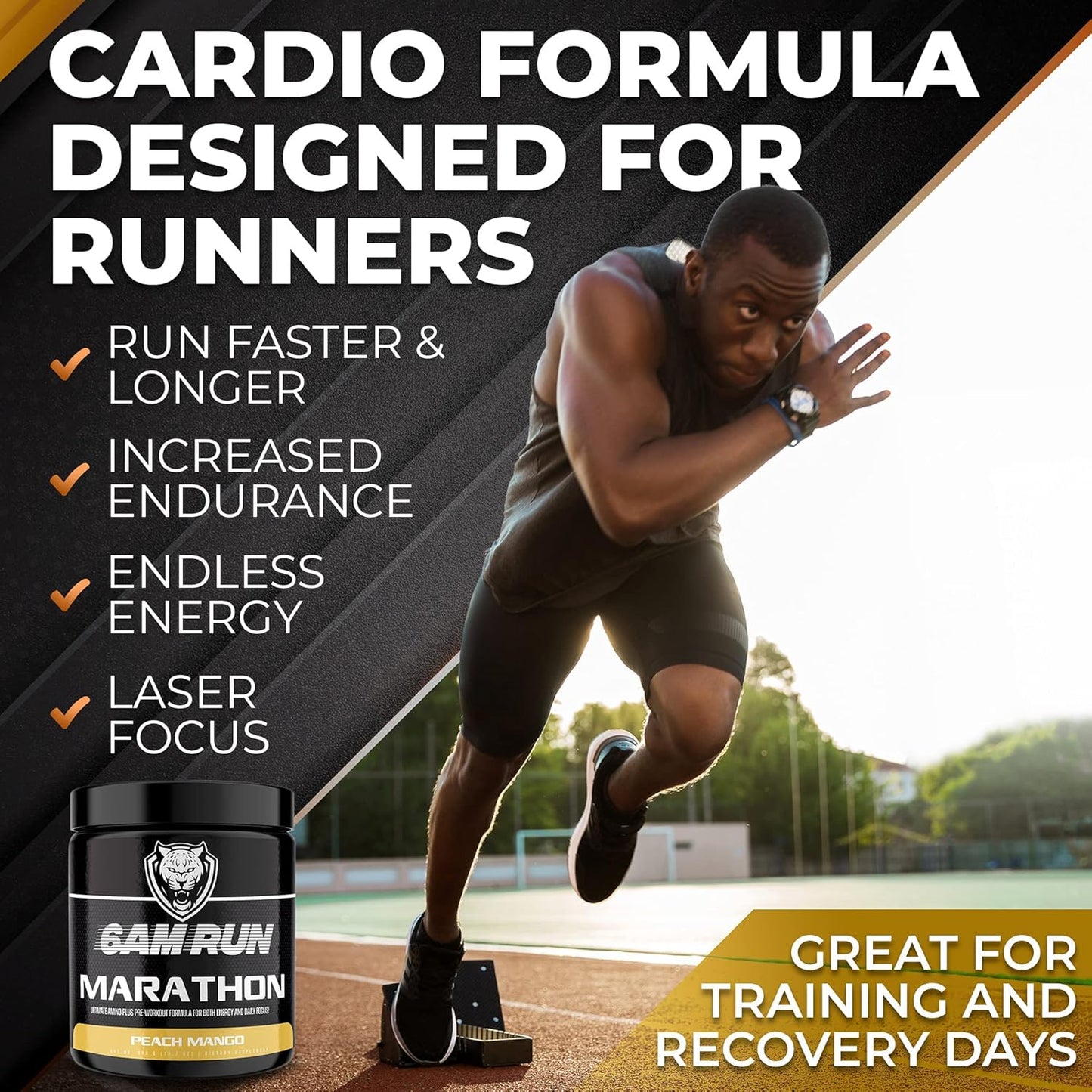 High Energy Peach Mango Pre Workout Powder for Distance Running - All Natural, Keto, Vegan Formula with Amino Acids, No Jitters - 40 Servings