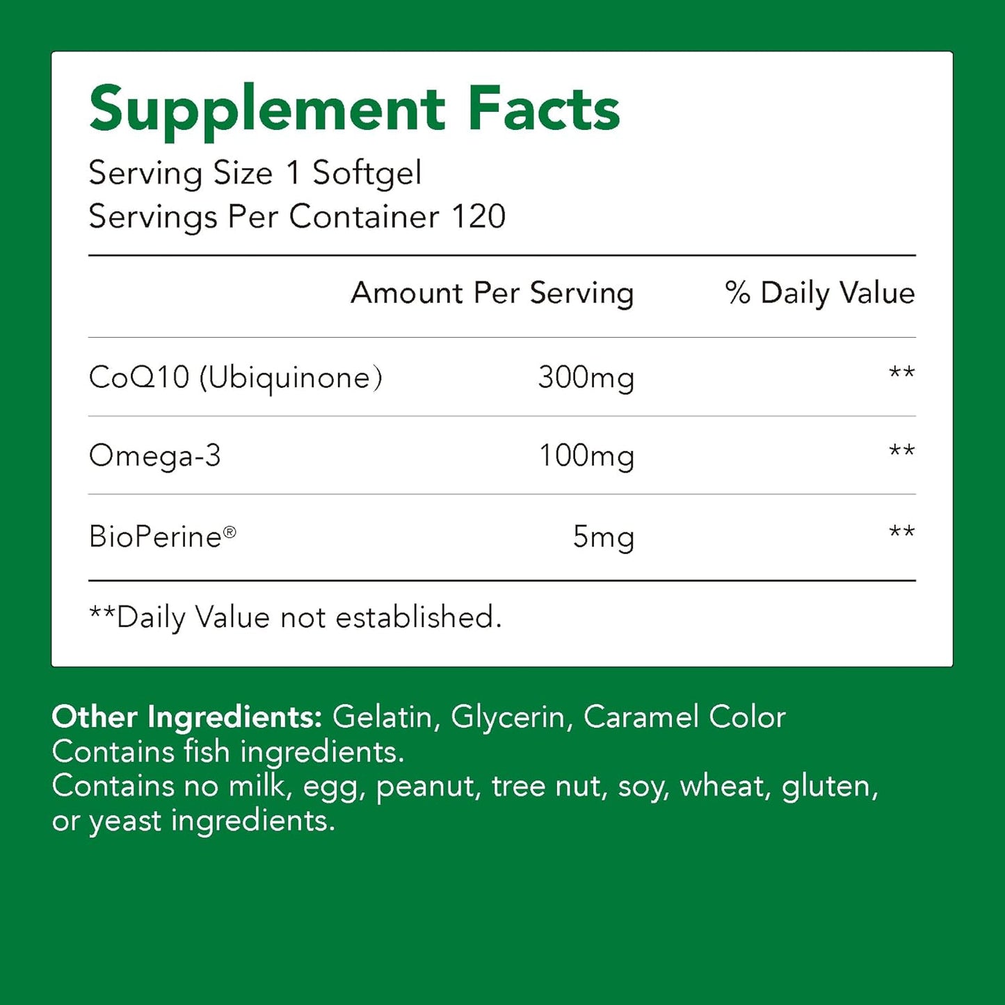 High EPA & DHA CoQ10 Omega-3 with BioPerine Softgels for Heart Health & Energy - 120 ct - Non-GMO & Gluten-Free