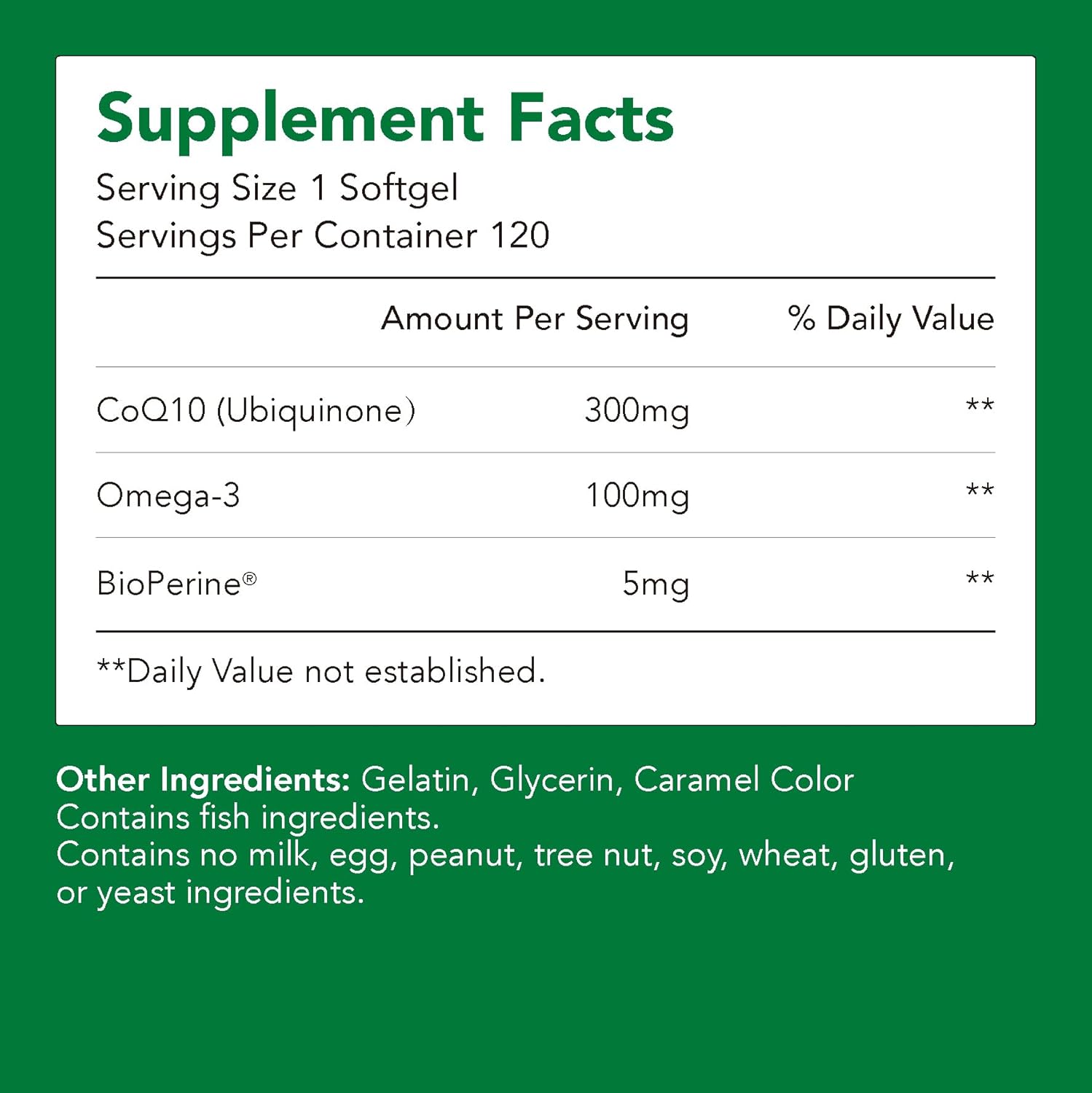 High EPA & DHA CoQ10 Omega-3 with BioPerine Softgels for Heart Health & Energy - 120 ct - Non-GMO & Gluten-Free