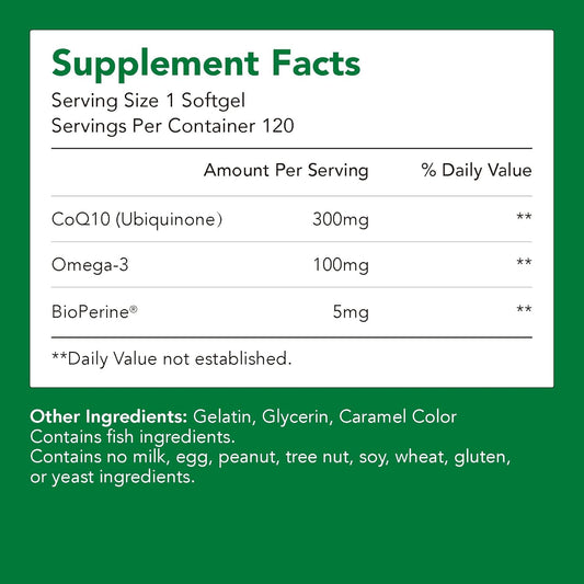 High EPA & DHA CoQ10 Omega-3 with BioPerine Softgels for Heart Health & Energy - 120 ct - Non-GMO & Gluten-Free