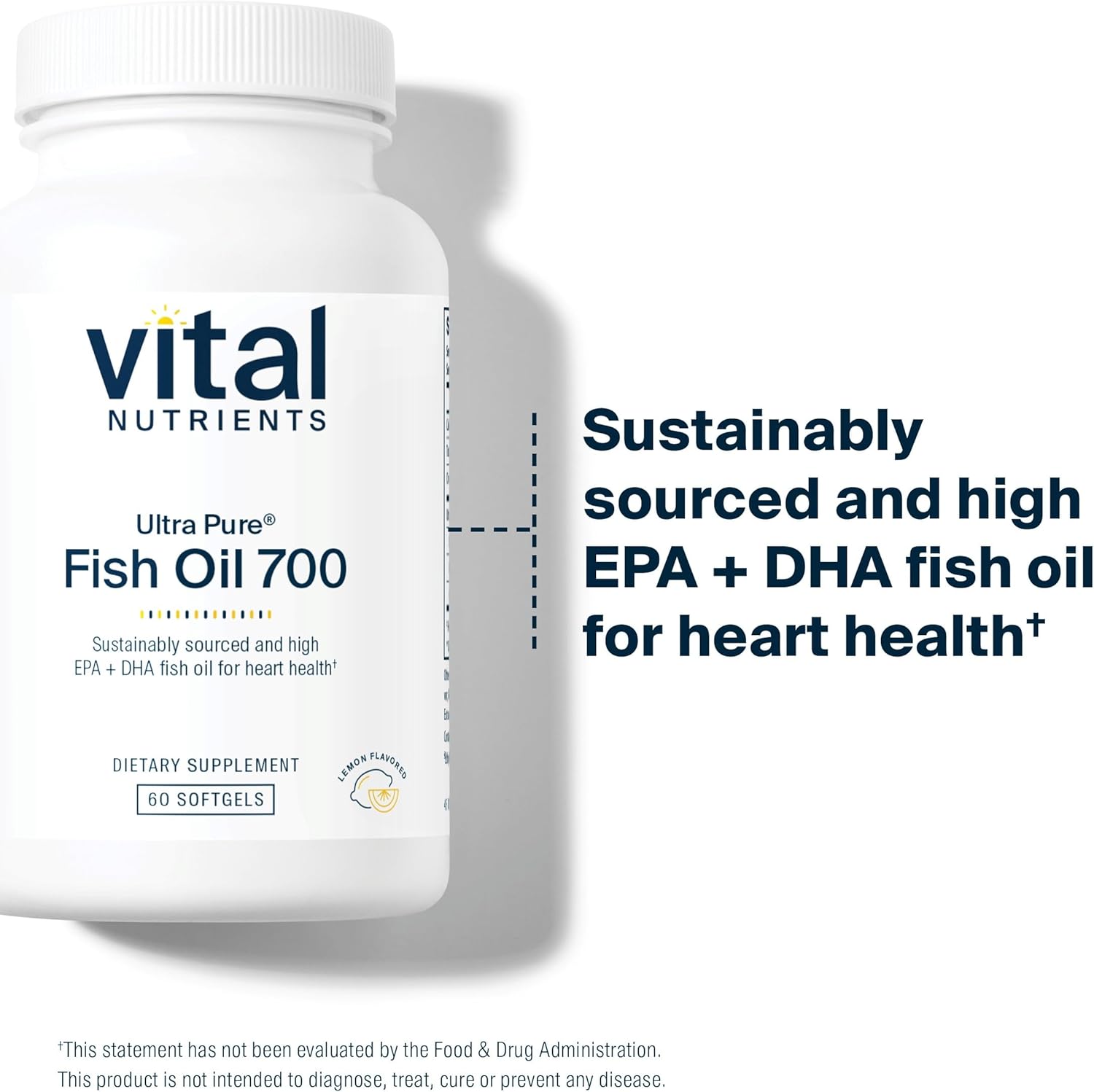 High EPA & DHA Omega-3 Fish Oil Softgels for Heart, Brain, Joint Health | Lemon Flavor | Gluten, Dairy & Soy Free | 60 ct