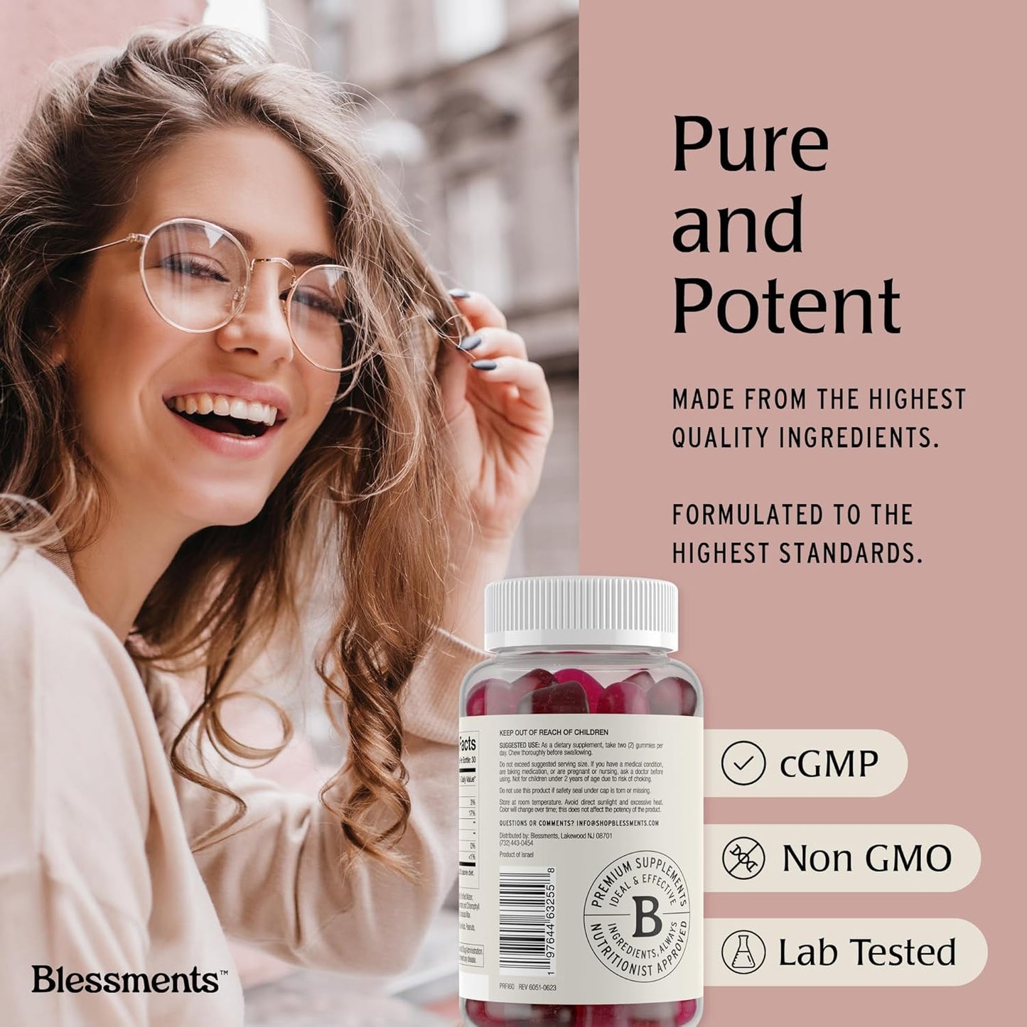 High Fiber Blessments Prebiotic Gummies for Adults & Kids - 5g (60 Count) Vegan & Keto Friendly Supplement for Digestive Health - No Added Sugar