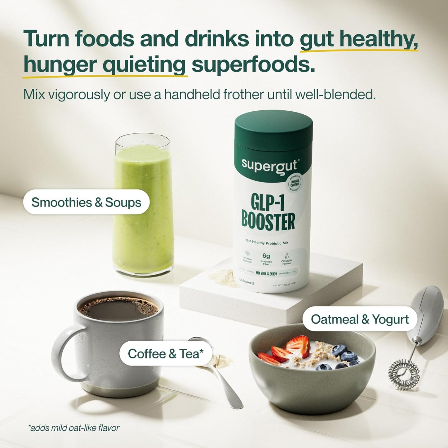 High Fiber GLP-1 Supplement Powder for Gut Health - Supergut Gut Healthy Booster for Women & Men - Sugar-Free Drink Mix (20 Servings)