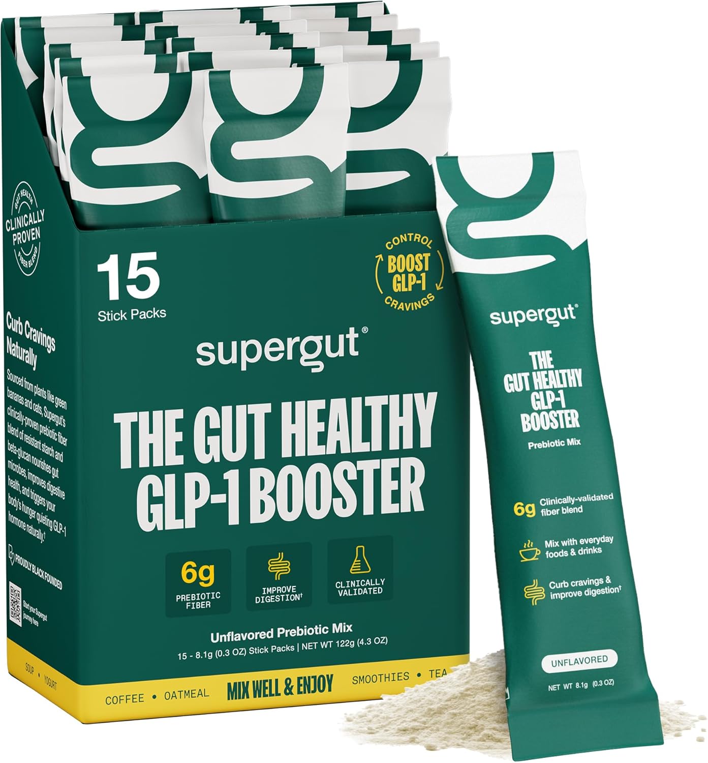 High Fiber Gut Healthy GLP-1 Supplement Powder - Sugar-Free Drink Mix for Men & Women - Supports Gut Health - 15 Servings