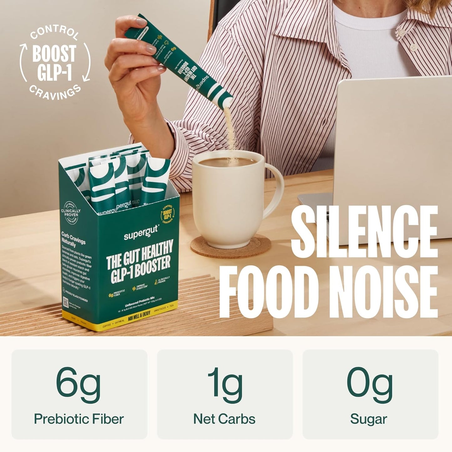 High Fiber Gut Healthy GLP-1 Supplement Powder - Sugar-Free Drink Mix for Men & Women - Supports Gut Health - 15 Servings