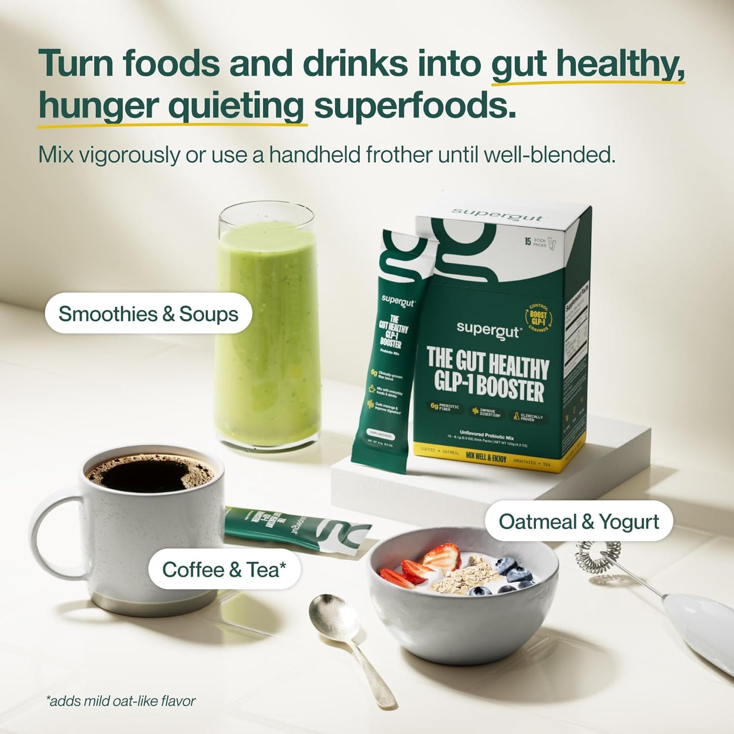 High Fiber Gut Healthy GLP-1 Supplement Powder - Sugar-Free Drink Mix for Men & Women - Supports Gut Health - 15 Servings