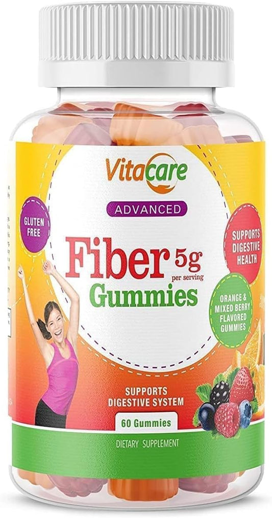 High Fiber Prebiotic Gummies for Adults - 60 Tasty Vitacare Advanced Fiber 5gm Gummies - Immunity & Digestive Support - Non GMO & Halal