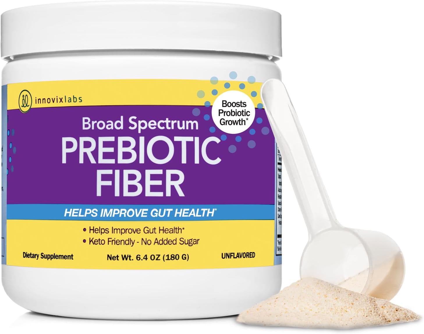 High Fiber Prebiotic Powder for Gut Health, Men & Women, Chicory Root, FOS, Acacia, Inulin, Soluble & Insoluble Fiber, Sugar-Free, 30-Day Supply