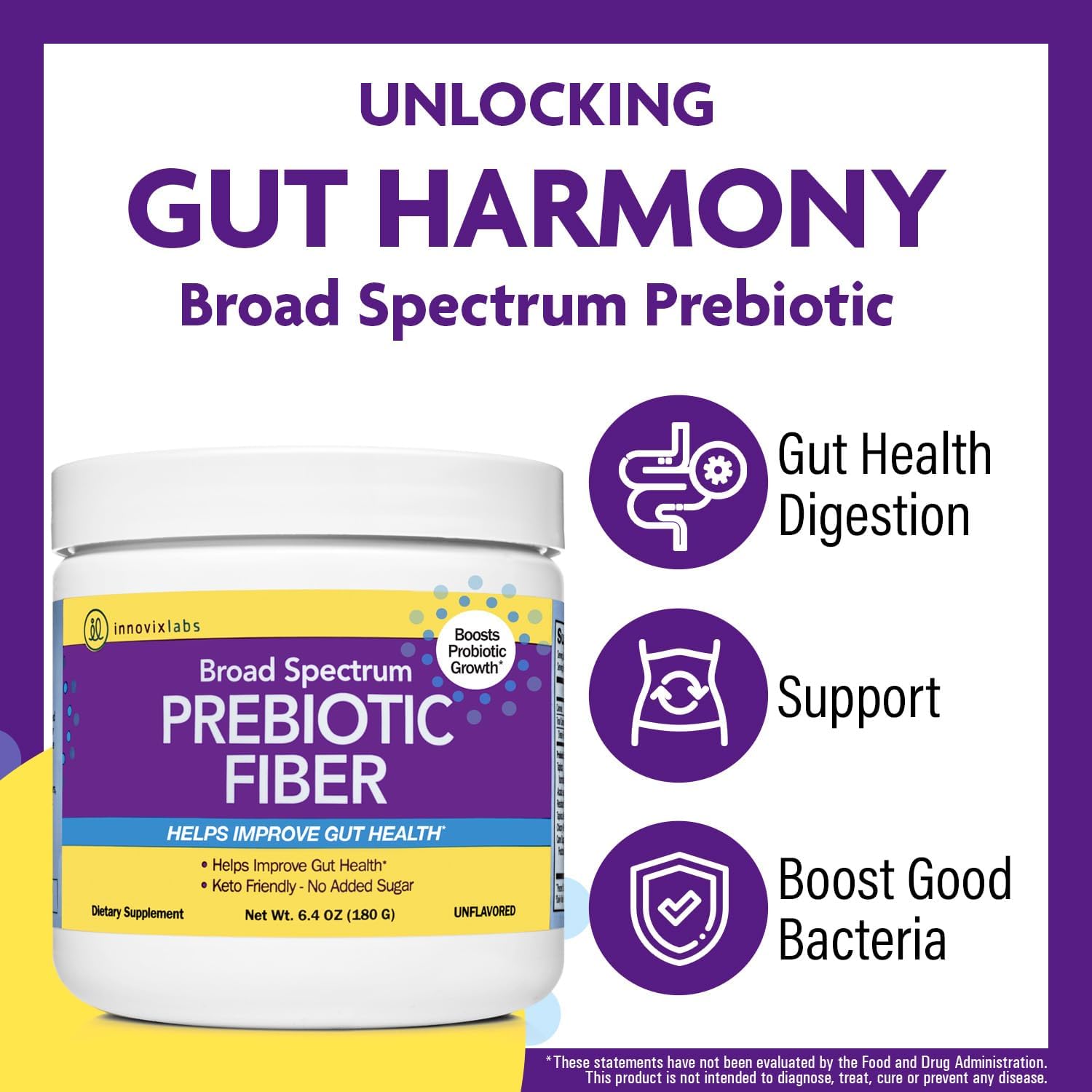High Fiber Prebiotic Powder for Gut Health, Men & Women, Chicory Root, FOS, Acacia, Inulin, Soluble & Insoluble Fiber, Sugar-Free, 30-Day Supply