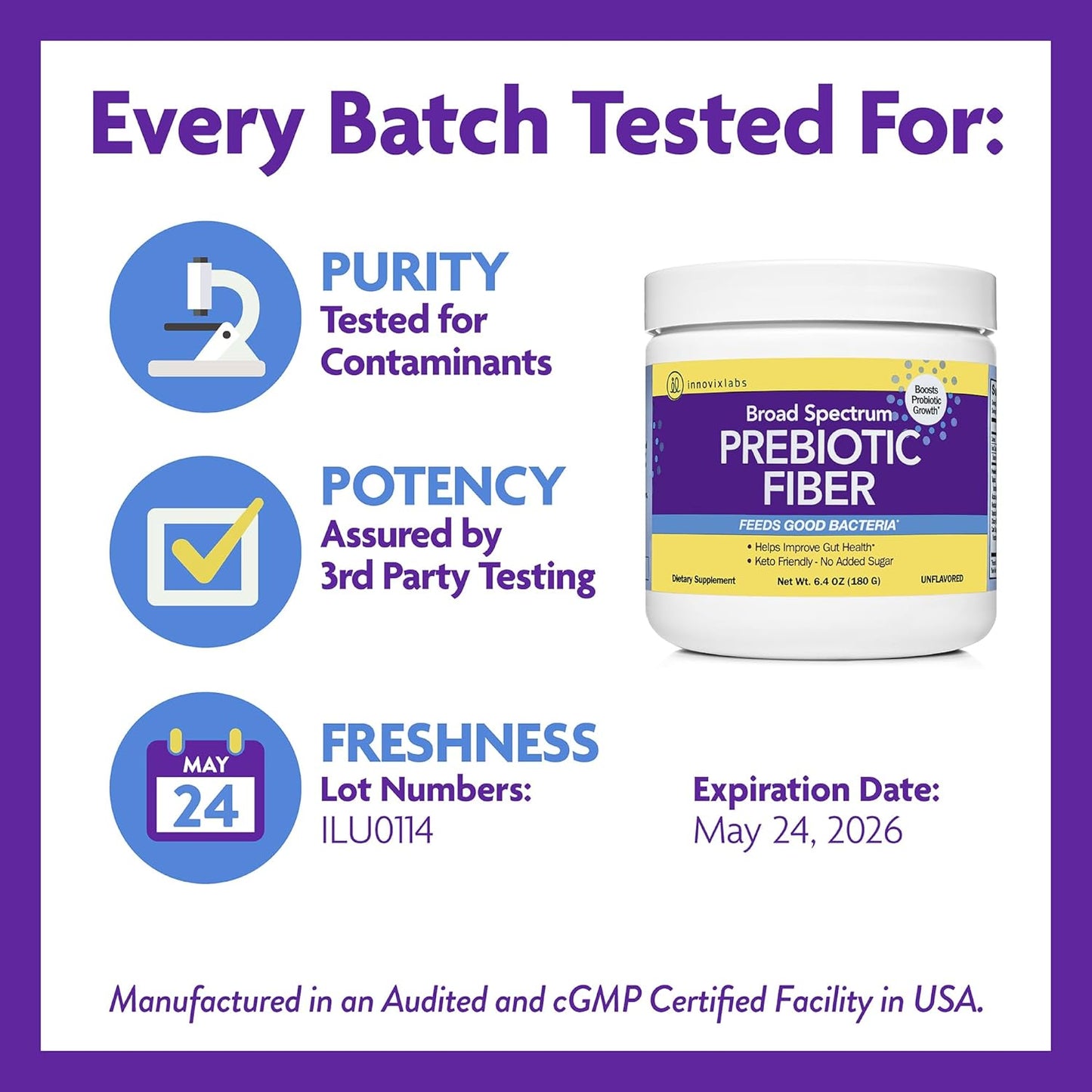 High Fiber Prebiotic Powder for Gut Health, Men & Women, Chicory Root, FOS, Acacia, Inulin, Soluble & Insoluble Fiber, Sugar-Free, 30-Day Supply