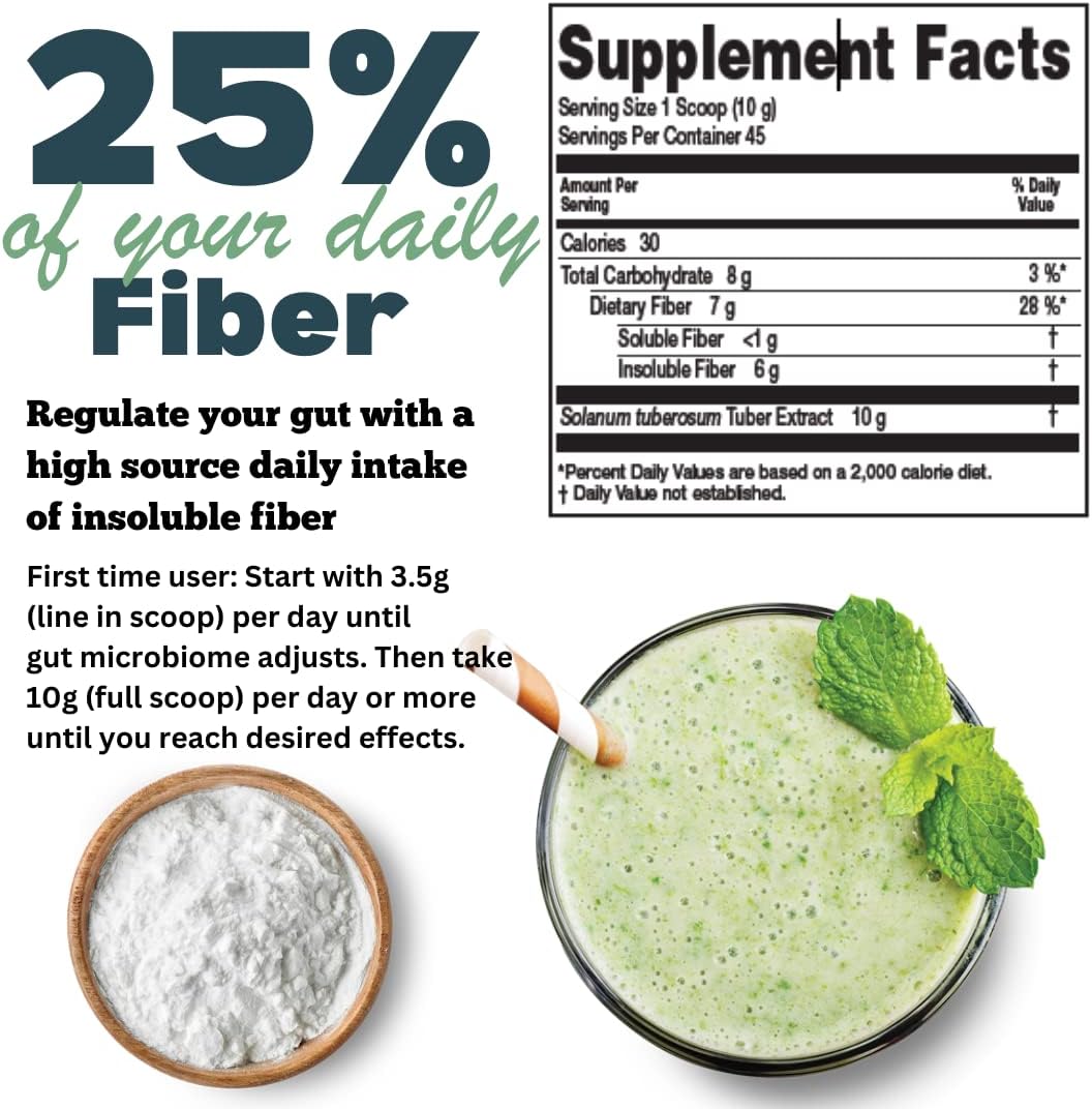 High Fiber Prebiotic Supplement for Gut Health - 16oz Powder - Feed Probiotics - Superfood Source of Soluble Fiber