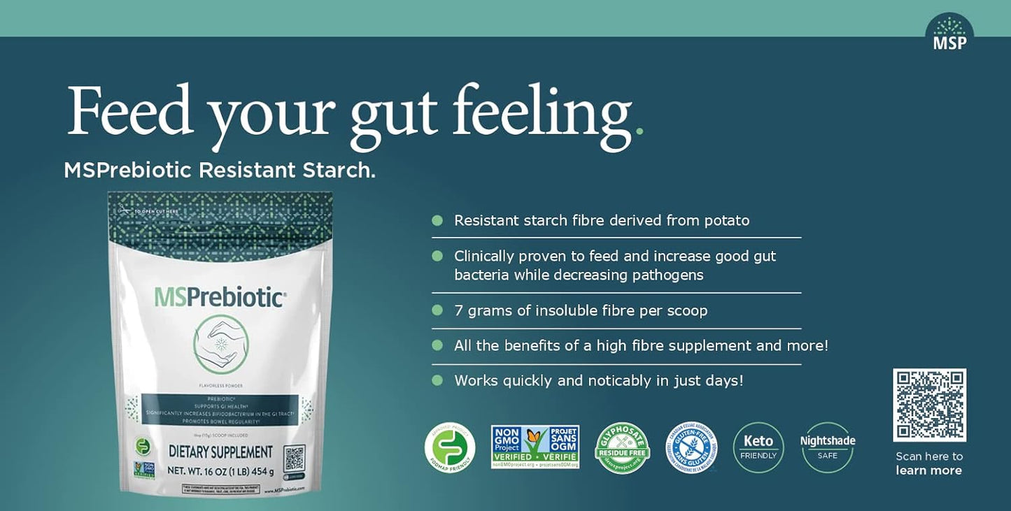 High Fiber Prebiotic Supplement for Gut Health - 16oz Powder - Feed Probiotics - Superfood Source of Soluble Fiber