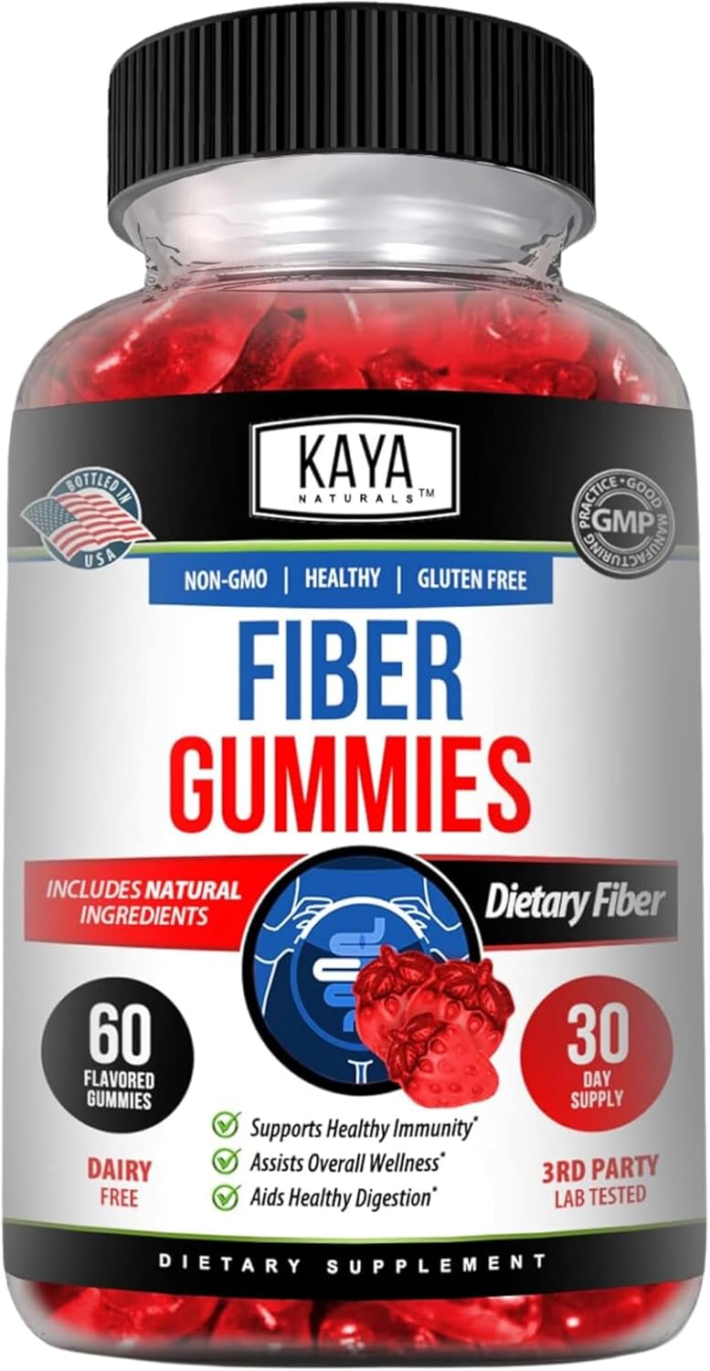 High Fiber Supplement Gummies for Adults | Kaya Naturals Fiber Gummies (60 Count) | Immunity and Gut Health Support for Men and Women