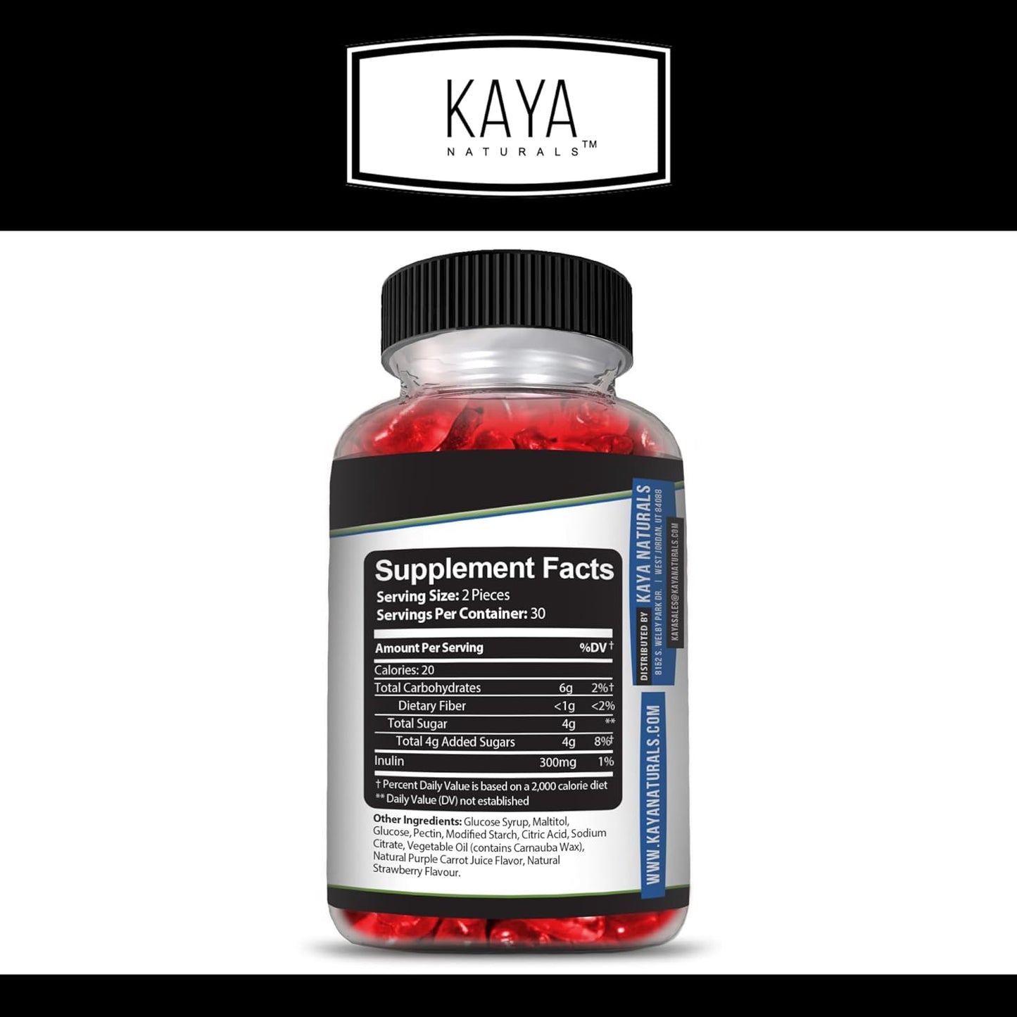 High Fiber Supplement Gummies for Adults | Kaya Naturals Fiber Gummies (60 Count) | Immunity and Gut Health Support for Men and Women