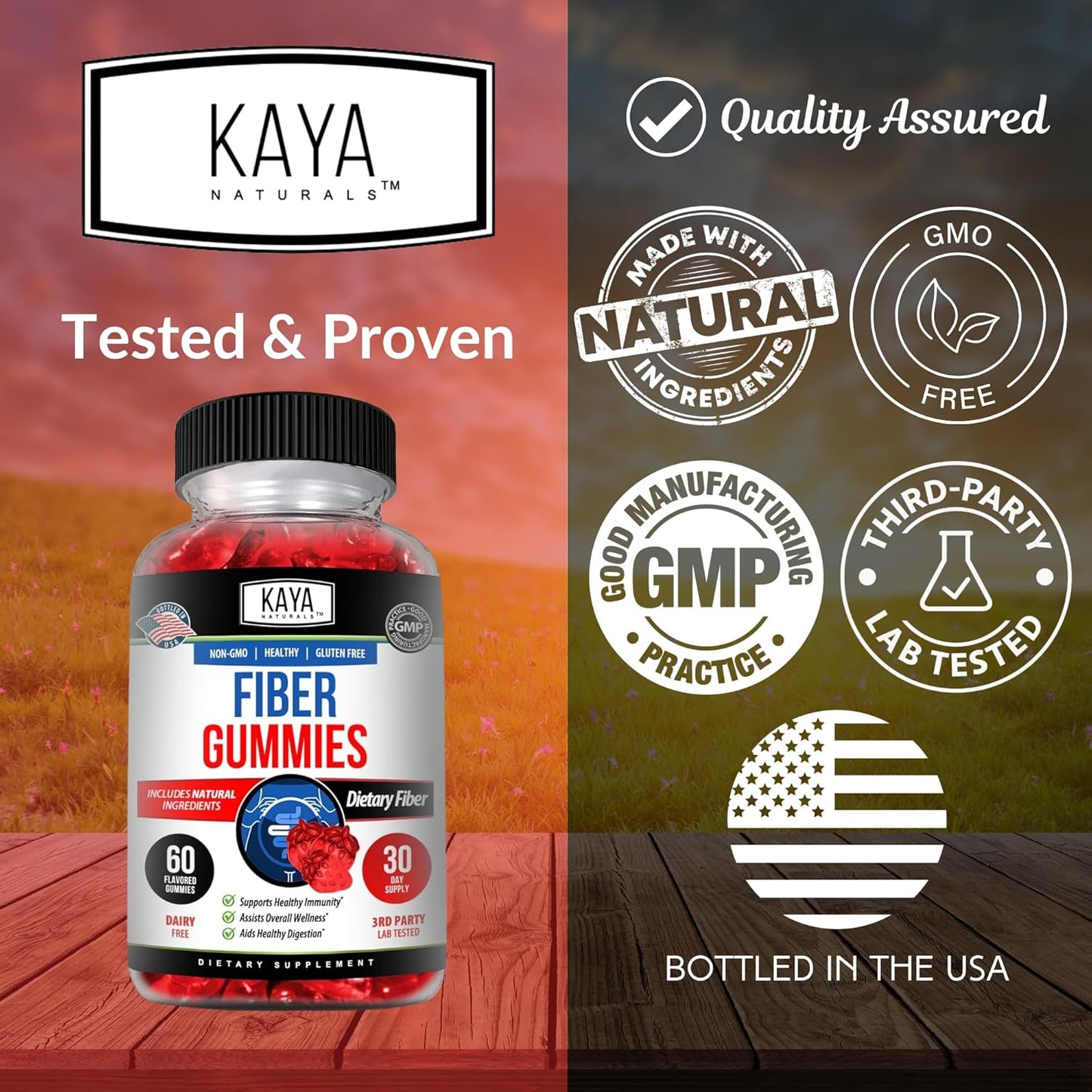 High Fiber Supplement Gummies for Adults | Kaya Naturals Fiber Gummies (60 Count) | Immunity and Gut Health Support for Men and Women