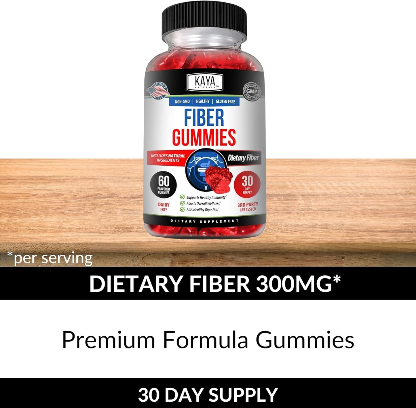 High Fiber Supplement Gummies for Adults | Kaya Naturals Fiber Gummies (60 Count) | Immunity and Gut Health Support for Men and Women