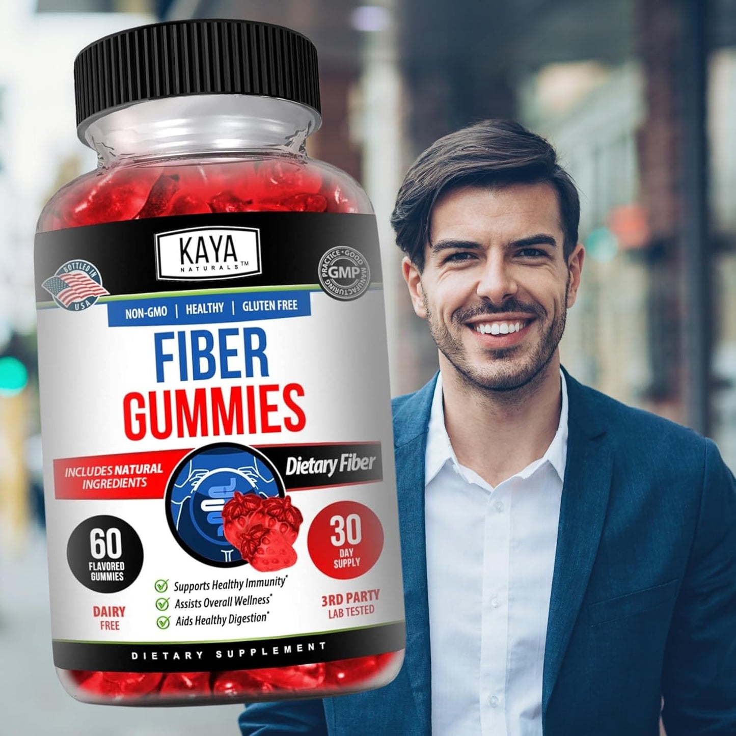 High Fiber Supplement Gummies for Adults | Kaya Naturals Fiber Gummies (60 Count) | Immunity and Gut Health Support for Men and Women