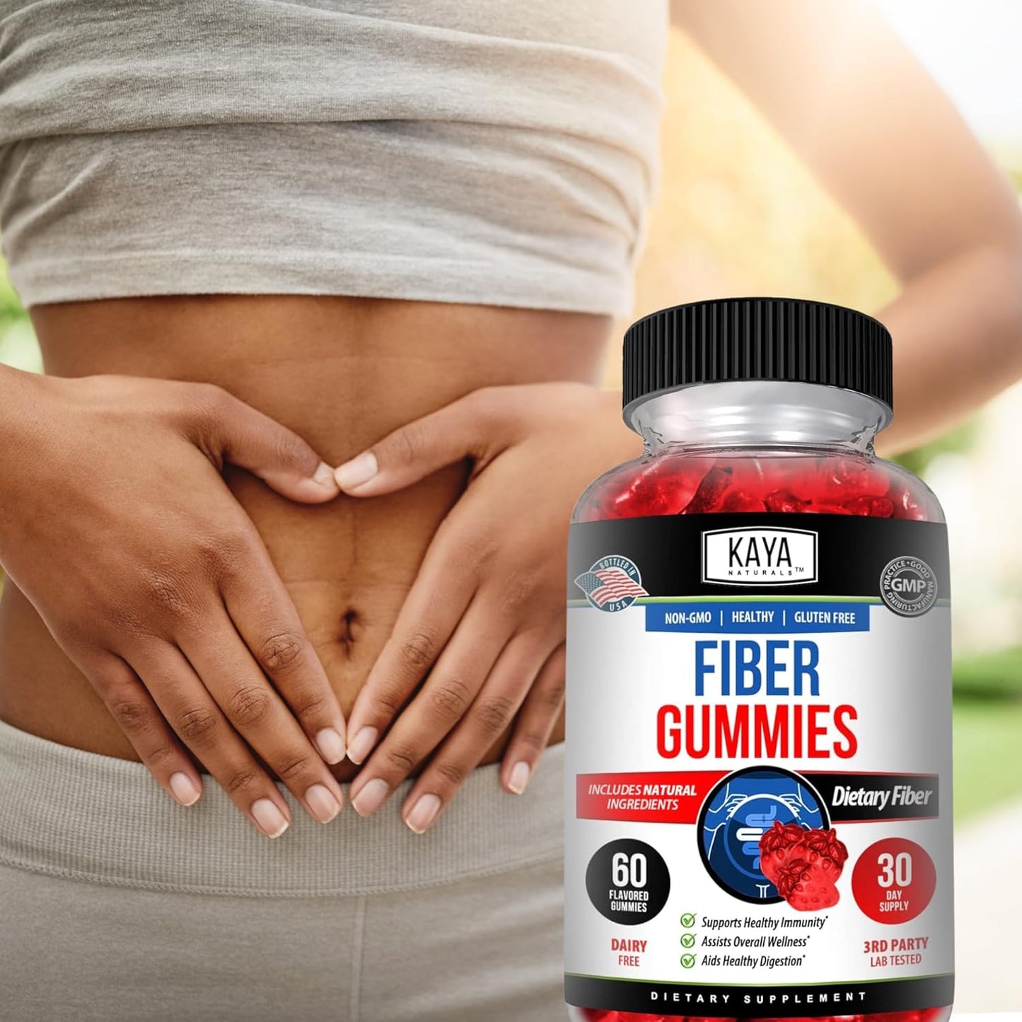 High Fiber Supplement Gummies for Adults | Kaya Naturals Fiber Gummies (60 Count) | Immunity and Gut Health Support for Men and Women