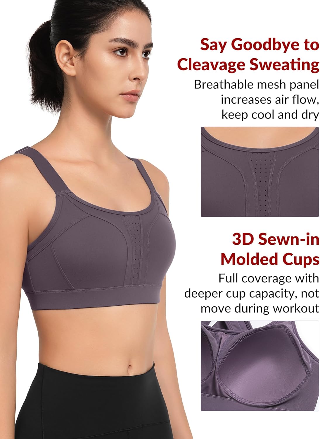 High Impact Yvette Sports Bra with Adjustable Criss Cross Back, Full Support for Large Busts - Say Goodbye to Bounce